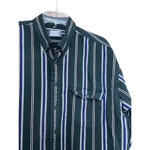 VTG Lord & Taylor Kensington Cotton Twill Long Sleeve Green Stripe‎ Shirt